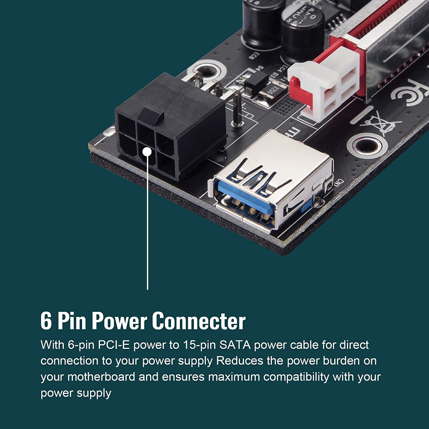 Verilux 1 Pack VER012 Pro 10 Capacitor Pcie Riser Extension Adapter Card ETH Mining Powered Riser Adapter Card for GPU with 23.6 inch USB 3.0 Cable Verilux 1 Pack VER012 Pro 10 Capacitor Pcie Riser Extension Adapter Card ETH Mining Powered Riser Adapter Card for GPU with 23.6 inch USB 3.0 Cable